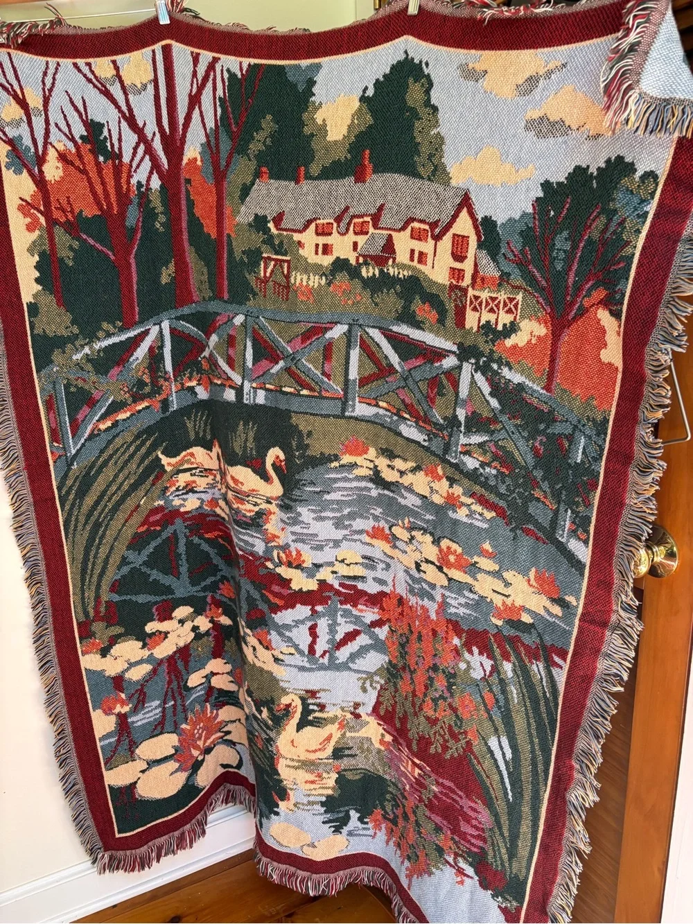 Vintage Goodwin Weavers Swan Lake Throw Blanket